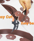 66 Feet Brown Lawn Edging Kit With 120 Spikes shown being cut and bent for easy DIY install of durable garden borders.