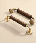 Walnut Wood Door Pull Handle Set For Barn Doors Gates Fence Closets And Sheds Smooth Polished Grip With Brass Accent Heavy Duty 8 Screw Mount Easy Install Indoor Or Outdoor Handrail Replacement