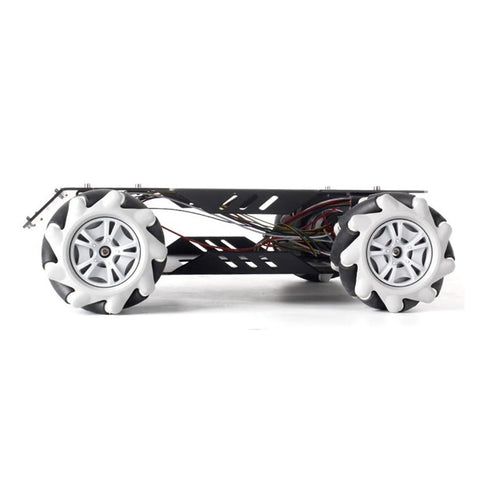 MNSNVPTPWK V3 Mecanum wheel robot car frame with metal motor; side view, white wheels