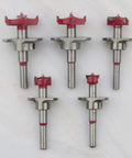 Pro Level 5 Piece Forstner Drill Bit Set Covering 15 To 35mm with red tips, showcasing precision for clean hole boring.