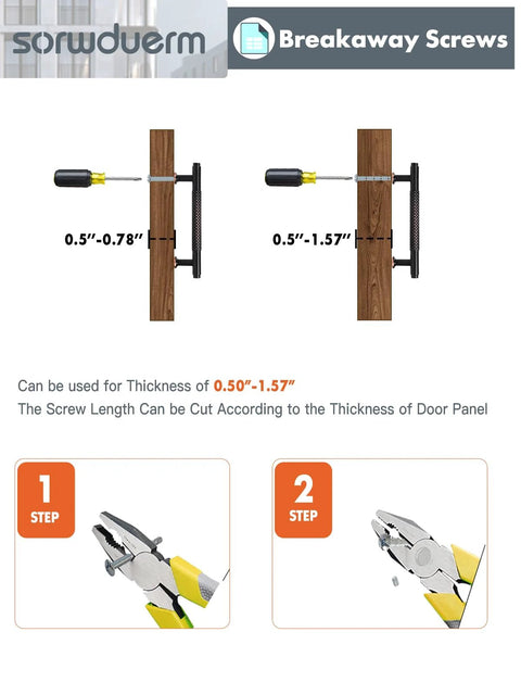 Image showing installation process for breakaway screws with adjustable length for cabinet handles, used for Five Pack Oil Rubbed Bronze Knurled Cabinet Handles With 3.78 Inch Center To Center 96mm Hole Spacing Solid Zinc Alloy Construction For Durability And Corrosion Resistance Ideal Kitchen Cabinets Drawers Cupboards Dresser Hardware Pulls.