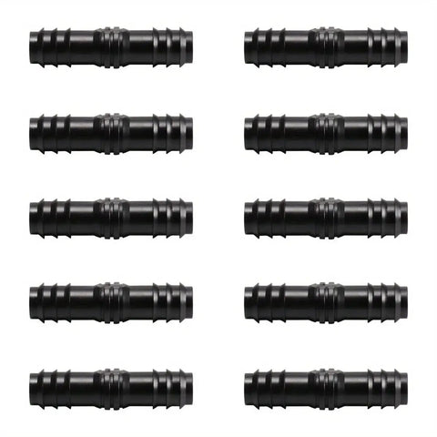 10 Pack Drip Irrigation Barbed Coupling Fittings Kit For 1 Inch Tubing 25mm OD And 0.75 Inch ID Barbed Connectors Black
