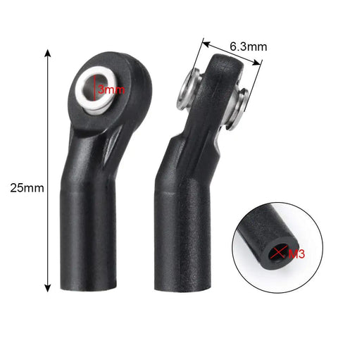 10 Pack M3 Plastic Rod Ends Black For One Tenth Axial D90 SCX10 RC Crawler Cars Dope Bent Ball Ends Injection Molded Durable Rod End Set For Precise Steering Strong Linkage Upgrade, 25mm
