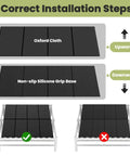 Correct installation steps for Rock Solid Queen Bunkie Board 57X80 Black Foldable Bed Platform with oxford cloth and silicone grip base.