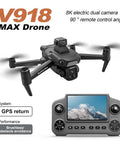 Foldable RC Drone With 1080P Triple HD Camera, 5G FPV Live Video shown with remote control display screen