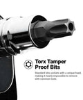 Close-up of tamper-proof bit from Master Torx Star Socket Set 60 Piece Drop Forged S2 Steel Bits With Chrome Vanadium Sockets