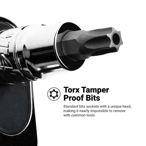 Close-up of tamper-proof bit from Master Torx Star Socket Set 60 Piece Drop Forged S2 Steel Bits With Chrome Vanadium Sockets
