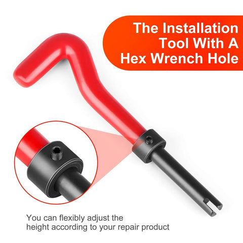 Installation tool with hex wrench hole for Pro Grade 15 Piece Thread Repair Kit For Damaged M12x1.75 Threads With Helicoil Style Inserts.
