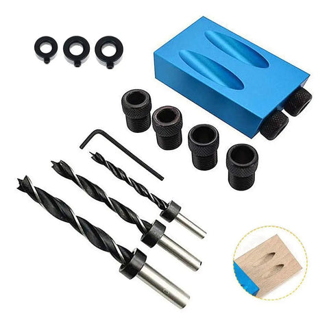 Pocket Hole Jig Kit 14 Piece Set With 15 Degree Dowel Drill, 6/8/10mm Drive Adapters, Pro Grade Woodworking Joinery Guide shown