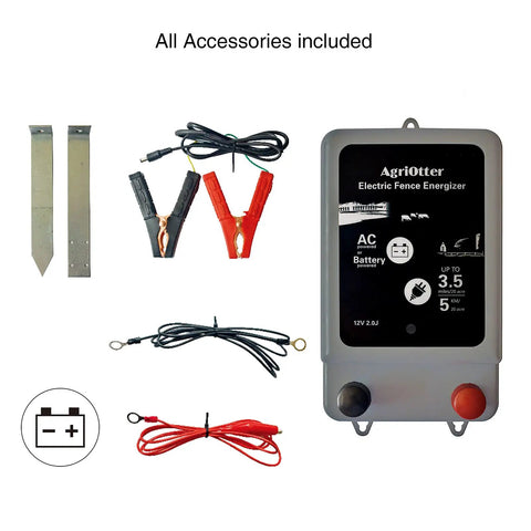Dual Power Electric Fence Energizer For 20 Acre Pastures 2 In 1 Design Runs On Battery Or AC Power 10000 Volt Pulse accessories