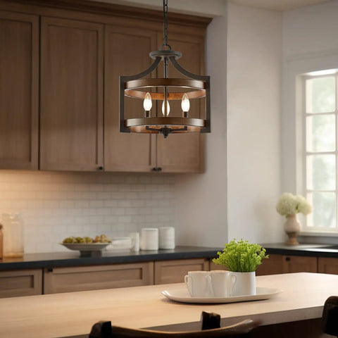 Woodrow 15 Inch Industrial Farmhouse Pendant Light With Convertible Semi Flush Mount in kitchen setting