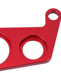 Close-up of red aluminum key switch and indicator light mount for 450R ATV, "Upgrade Your Rig With This Dope Key Switch And Indicator Light Mount For 450R ATV Made From Stylish Red Aluminum Ensuring A Tight Fit And Secure Attachment Without Compromise On Performance Or Style For Your Badass Off Road Machine"