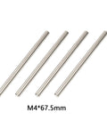 4Pcs TC4 Titanium Hinge Pin Lower For 6S One Seventh Mojave Felony Big Rock Fireteam Infraction Limitless 6S And One Eighth Kraton Notorious Outcast Talion Typhon Replacement AR330381 ARAC5032 Titanium Alloy For Durable RC Buggies, set of four metal rods on white background, size M4 x 67.5mm.