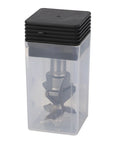 Solid Wood Tongue And Groove Router Bit With 3 Flutes in a clear protective case, ideal for precise cabinet making cuts.