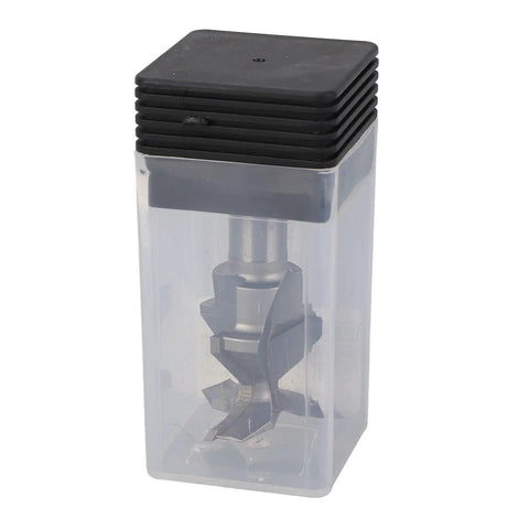 Solid Wood Tongue And Groove Router Bit With 3 Flutes in a clear protective case, ideal for precise cabinet making cuts.