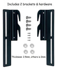 Heavy Duty Rock Solid Hook On Bed Frame Conversion Bracket Kit With Quick Install Hardware Bolt On To Hook On Headboard Or Footboard Black Steel components including 2 brackets and assorted hardware.