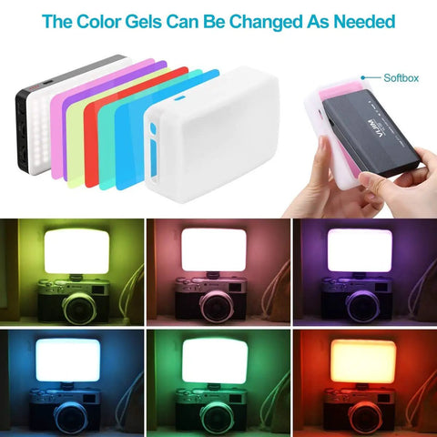 On-Camera Bi-Color LED Video Light With 6 Color Filters, Mini Rechargeable Lighting Panel 3200K-6500K setup with Nikon camera