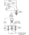 Technical drawing of Metered Deck Mount Lavatory Faucet With Cast Fixed Spout And Push Button Handle Chrome Finish ADA Compliant.