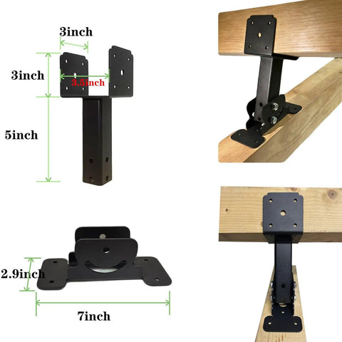 Beefy Adjustable Angle Pergola Brackets For 4x4 And 4x6 Wood Beams - Heavy Duty Roof Riser Brackets For Patio Gazebo, Weatherproof Galvanized Steel With Black Powder Coat, Fits Outdoor Pergolas