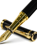 Premium Black Finish Fountain Pen With Fine Nib, Smooth Ink Flow, Full Starter Set Including Cartridges, Converter And Sleeve close-up