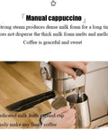 Top Shelf Semi Automatic Espresso Machine With 15 Bar Pump Pressure For Bold Italian Shots Built From Sleek Stainless Steel, steaming milk with froth cup.