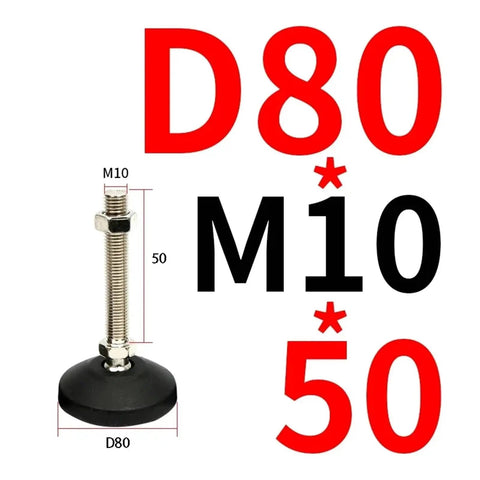 Super Stable Adjustable Leveling Feet With Swivel Base And Threaded Nylon And Steel Build For Furniture Tools Rock Solid Hold Easy Setup Tough On Rust Strong Grip Fits M8 To M20 Threads on a flat surface, showing M10 sizing.