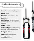 26 Inch Mountain Bike Front Suspension Fork Ride-Ready 100mm Travel, Mechanical Lockout, 9mm Quick Release, shown in black gray
