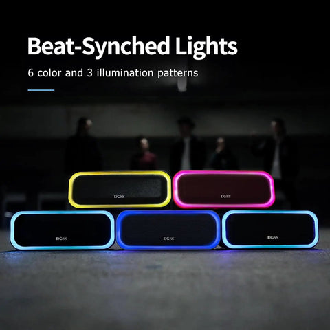 Five 20W Bluetooth Speaker With Deep Bass And Stereo Sound 20 Hour Playtime IPX6 Waterproof Party Ready LED Lights TWS Pairing Ideal For Camping Hiking Garden And Outdoor Parties with beat-synched LED lights.