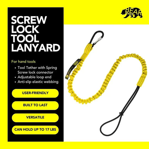 Yellow Heavy Duty Tool Lanyard With Buckle Strap Clip Bungee Cord And Screw Lock Carabiner For Fall Protection And Safety Adjustable Loop End Tough Construction Lanyard Three Pack on display