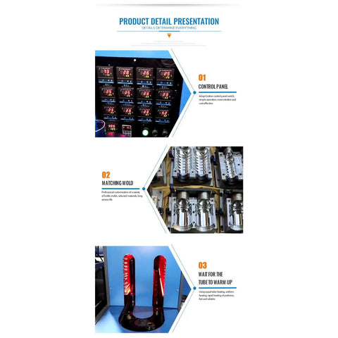 Heavy Duty Automatic PET Bottle Blowing Machine For High Volume Production With Stable Operation Boss Level Blow Molding System Built For Factory Use And Big Time Beverage Bottle Manufacturing, control panel and molds