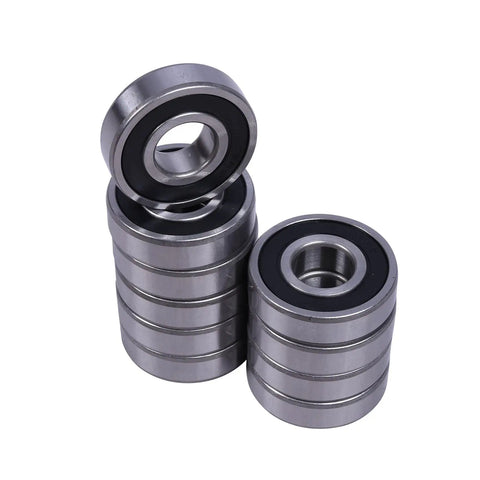 Tough As Nails Deep Groove Ball Bearings 6305 2RS 62X25X17Mm Double Sealed Chrome Steel Precision Bushings stacked in a row.