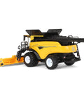 1/64 Scale Die Cast Combine With Folding Corn Head And Draper Head, Realistic Yellow Farm Equipment Collectible Model, side view