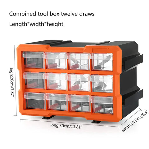 Heavy Duty Plastic Organizing Case Featuring Custom Removable Walls For Screws Bolts Fasteners And Miniature Project Parts, 12 drawers.