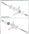 Diagram of 24 Piece Wheel Bearing Press Kit for Front Wheel Drive Vehicles depicting bearing removal and installation steps.