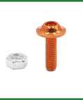 25 Pcs M6 Orange Aluminum Alloy Hex Socket Head Motorcycle Bolts Screws Nuts Set For Tough Long Lasting Ride Lightweight Corrosion Resistant Hardware Kit For Street And Dirt Bikes close-up with one bolt and nut