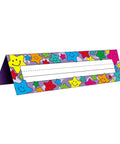 Happy Stars Tented Name Plates For Classrooms 36 Pack Laminated Name Tags folded to 11.5 by 3.5 inches with colorful star design