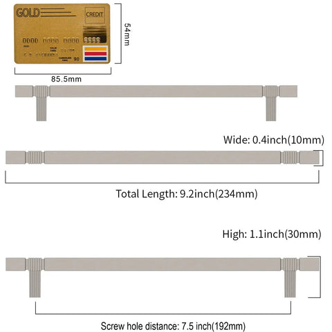 Dimensions of 10 Pack Brushed Satin Nickel Kitchen Cabinet Pulls T Bar Style Drawer Handles For Cabinets Cupboards 7.5 Inch Hole Centers Model ZH0021 Durable Metal Construction With Easy Mounting For A Fresh Kitchen Upgrade, including length, width, and height.