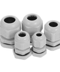 25 Pack Nylon Adjustable Cable Glands Waterproof Cord Grips Heavy Duty Joint Connectors 3-15mm Range in light grey color.