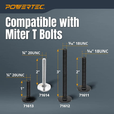 Rock Solid 48 Inch Aluminum Miter T Track Rail For Router Tables And Table Saws Locks Down Components With Zero Slop Ideal For Featherboards Hold Downs And Pro Woodworking Jigs Two Pack, showing compatible Miter T bolts with measurements.