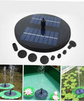 1.6W Solar Pond Fountain Pump For Ponds Gardens Aquariums And Hydroponics High Flow 200L Per Hour With 60cm Spray shown with nozzles