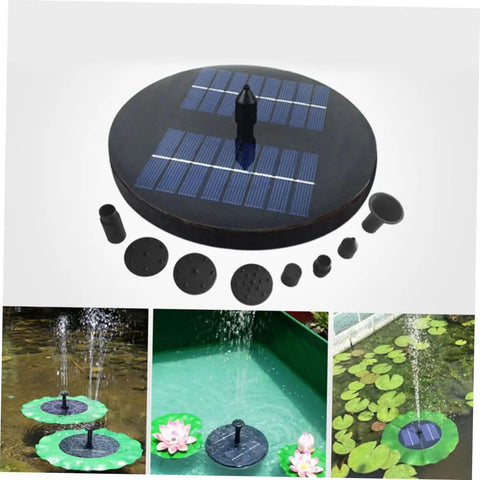 1.6W Solar Pond Fountain Pump For Ponds Gardens Aquariums And Hydroponics High Flow 200L Per Hour With 60cm Spray shown with nozzles