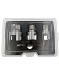 Heavy Duty Carbon Steel Pipe Threader Kit For Electric Drill Includes 1, 4 And 6 Inch Dies in clear case.