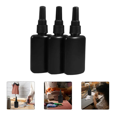 Solid Black 50ml H Dpe Sealed Dropper Bottles Kit for precise glue dispensing and DIY projects, shown in three-pack.