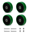 4 Inch Caster Set Of 4 Replacement Wheels With Polyurethane Tread On Cast Iron Cores Ball Bearings 3/8 Inch Bore Heavy Duty Casters