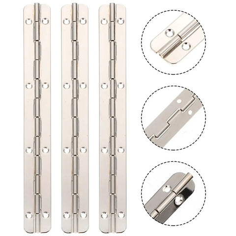 Heavy Duty Piano Hinge Set For Wooden Boxes And Jewelry Boxes, long metal hinges with detailed close-up views