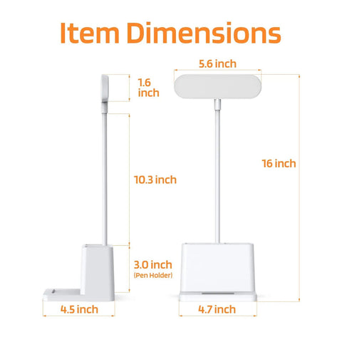 Rechargeable Tiny Desk Lamp With LED Gooseneck, Dimmable Brightness For Dorm Room Or Home Office, White Finish, Compact Pen Holder Desk Light, Ideal For Study Table And Keyboard Use For Kids And Teens