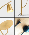 Brushed Antique Brass Floor Lamp With Built In Table Adjustable Reading And Office Light E26 Base Slim Modern Design details