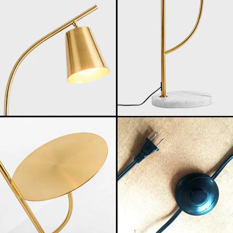 Brushed Antique Brass Floor Lamp With Built In Table Adjustable Reading And Office Light E26 Base Slim Modern Design details
