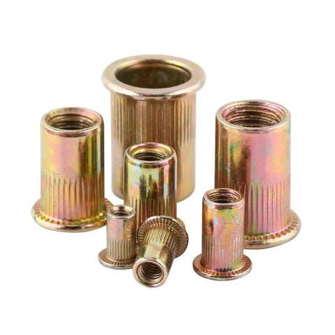 15 Piece Flat Head Rivet Nut Kit M3 To M12 For Metalworking Zinc Plated Carbon Steel Rivnuts Knurled Body Prevents Spin During Install Strong Hold All In One DIY Heavy Duty Fastening Set, assorted sizes