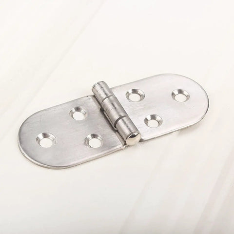 Close-up of a semicircle design from the Six Piece Stainless Steel Flush Mount Cabinet Hinges Set 80x30x2mm on white surface.